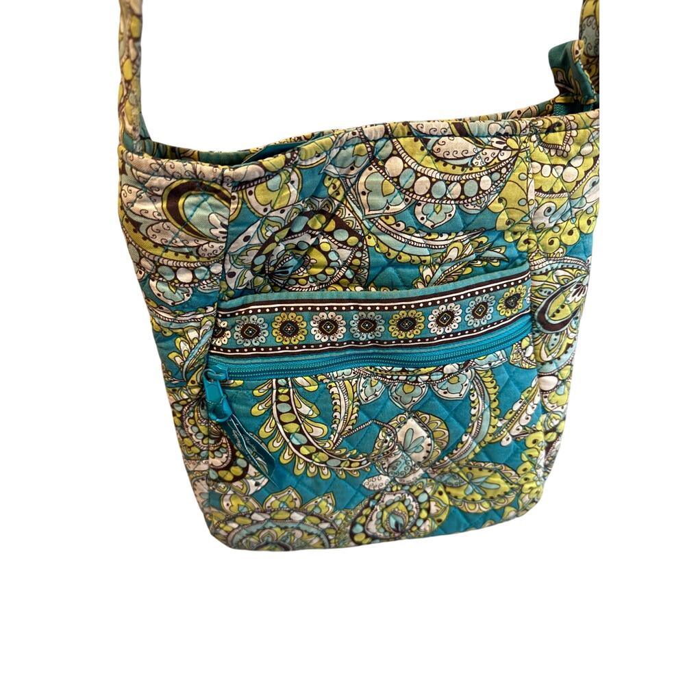 Vera Bradley Quilted Paisley Crossbody Bag Blue Green Floral Hipster Purse